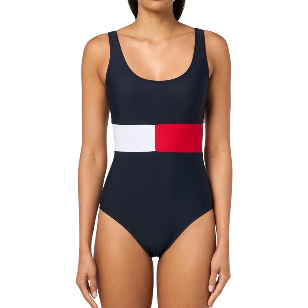 Tommy Hilfiger swimsuit one-piece colorblock swimsuit  Navy red and white